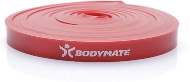 Фітнес-гумка BODYMATE 208 см, еластична стрічка опору з натурального латексу, тренує силу, витривалість, координацію, гнучкість і багато іншого, для початківців і професіоналів (1. X-LIGHT-RED 1,3 см (опір 5-16 кг))