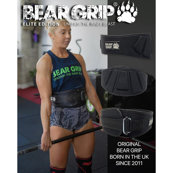 Пояс для важкої атлетики BEAR GRIP, неопрен, вигнутий, підтримка спини, підтримка попереку, фітнес, бодібілдинг, Black XL