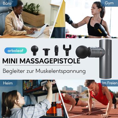 Масажний пістолет Arboleaf Mini Massage Gun, 3200 об/хв 0,47 кг з силіконовими насадками AI Levels 4, безшумний м'язовий пістолет з мішком Muscle Gun для розслаблення м'язів Потужна батарея USB-C (сірий з коробкою)