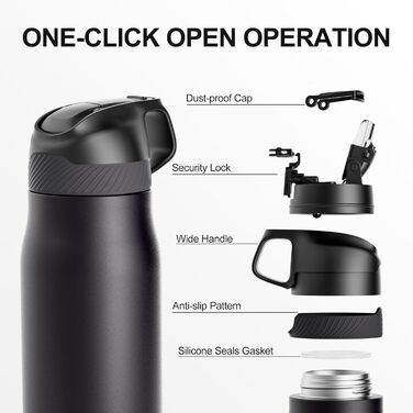 Термос пляшка з трубочкою та кришкою, 550/710 мл, нержавіюча сталь, BPA-free, не протікає, для спорту, подорожей, чоловіків та жінок