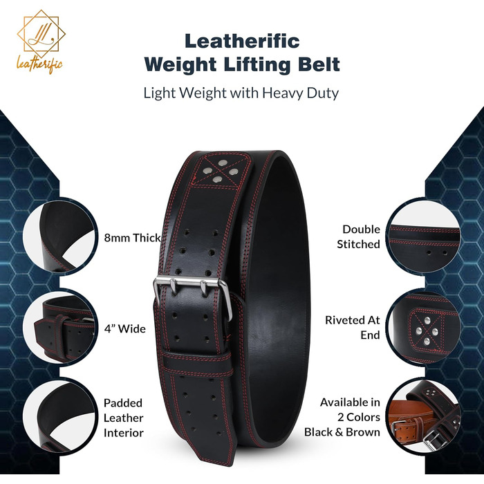 Шкіряний пояс для важкої атлетики Leatherific, 8 мм, 10,2 см, сталевою пряжкою, для бодібілдингу, кроссфіту, силових тренувань, з підтримкою попереку