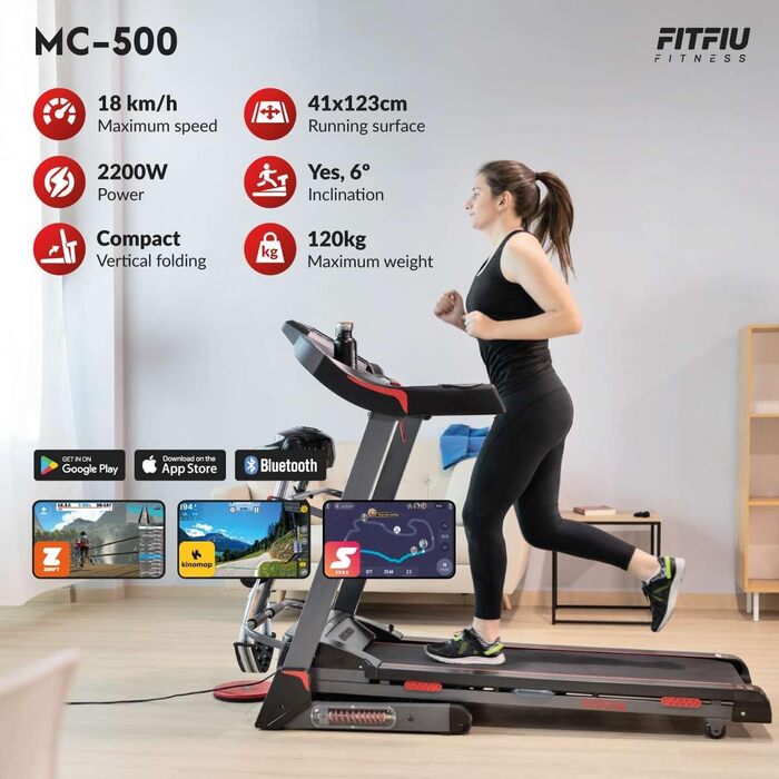 Бігова доріжка FITFIU MC-500, 20 км/год, нахил, Bluetooth, 2200 Вт