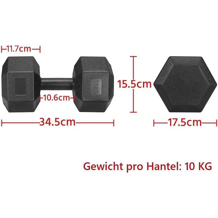 Набір гантелей Yaheetech з 2 предметів 4/5/6/7,5/8/10 кг Гантелі чавунні шестигранники Гантелі з обтяженнями для аеробіки, гімнастики та фітнесу 10,0 кілограмів