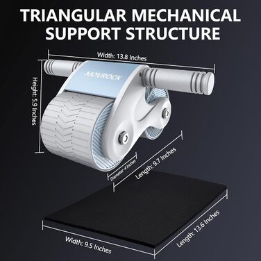 Роликове колесо Movrock Ab з автоматичним відскоком для домашнього тренажерного залу Core Fitness, стабільне обладнання для тренування живота, включаючи наколінник, ідеально підходить для тренування м'язів живота та силових тренувань Яскравий, синій