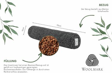 Дух Любов у мериносовій овечій вовні Подушка для йоги з органічним гречаним наповнювачем - Yoga Bolster Регульоване наповнення М'який чохол з натуральної вовни, який можна прати Зручний для подорожей (Yoga Bolster- L, Graphite)