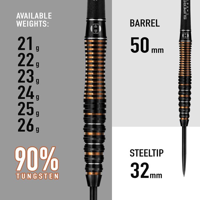 Набір Noble 90 Tungsten Black Darts, сталевий наконечник, 21-26г