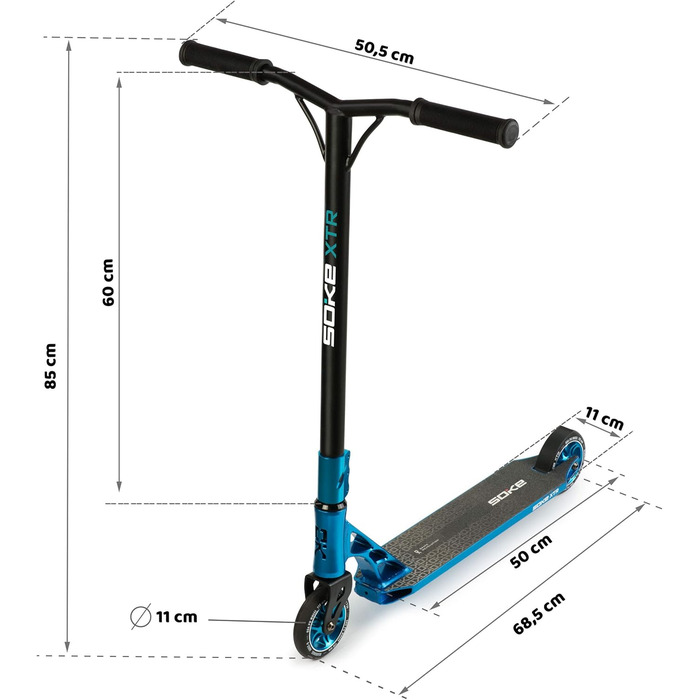 Трюковий самокат SOKE XTR Kickscooter ABEC 9 Кульковий підшипник Педальний самокат Скутер для дорослих та дітей СИНІЙ