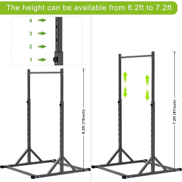 Підтягувач SELEWARE Окремо стояча силова вежа - з Dip Station Power Rack Регульована силова вежа для отворів 2 x 2 x 2 дюйми та 1 дюйм Домашній тренажерний зал Місткість 226,8 кг Чорний без з Dip Station