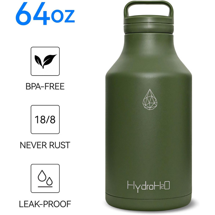 Пляшка для води HYDRO H2O 1,8 л, нерж. сталь, вакуумна, без BPA, зелена