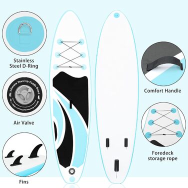 Надувна SUP-дошка SUDOO 10'/10.5'/11' x30/33'' x6'' ультралегка для дорослих і підлітків з рюкзаком, насосом, веслом, страховкою та трьома плавниками