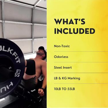 HulkFit кольоровий олімпійський диск із гуми 5,1 см зі сталевою втулкою для силових тренувань, важкої атлетики та кросфіту, одиничний, пара або комплект