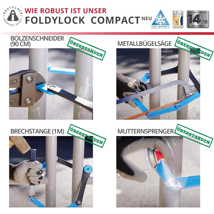 Складаний велосипедний замок FoldyLock Compact 85 см – високий рівень безпеки, з ключем і кріпленням, для електровелосипеда, самоката і мотоцикла