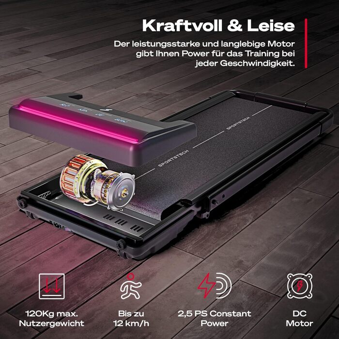 Бігова доріжка Sportstech sWalk Lite/Plus для дому, компактна, з ручним нахилом, до 12 км/год, LED, додаток, пульт