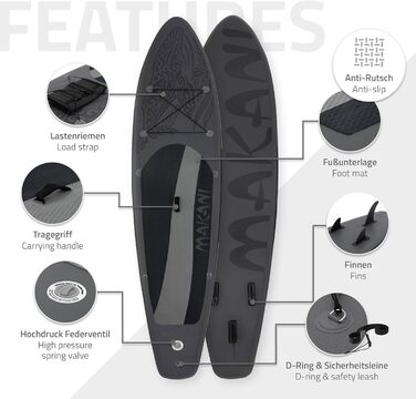 Надувна SUP-дошка ECD Germany Makani 320 см, до 150 кг, з регульованим алюмінієвим веслом і повним комплектом аксесуарів, різні кольори