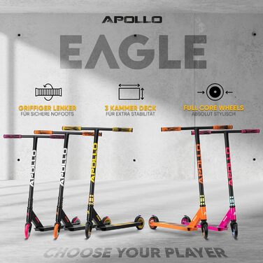 Трюковий скутер Apollo - Eagle, анодований професійний трюковий скутер, дитячий скутер з кульковими підшипниками ABEC 9, колеса 110 мм, трюковий самокат також для підлітків і дорослих, трюковий скутер (чорний/золотий)