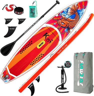 Надувна SUP-дошка FunWater 3,9 м, ультралегка, комплект: весло, 3 плавці, насос, рюкзак, ліш, водонепроникна сумка