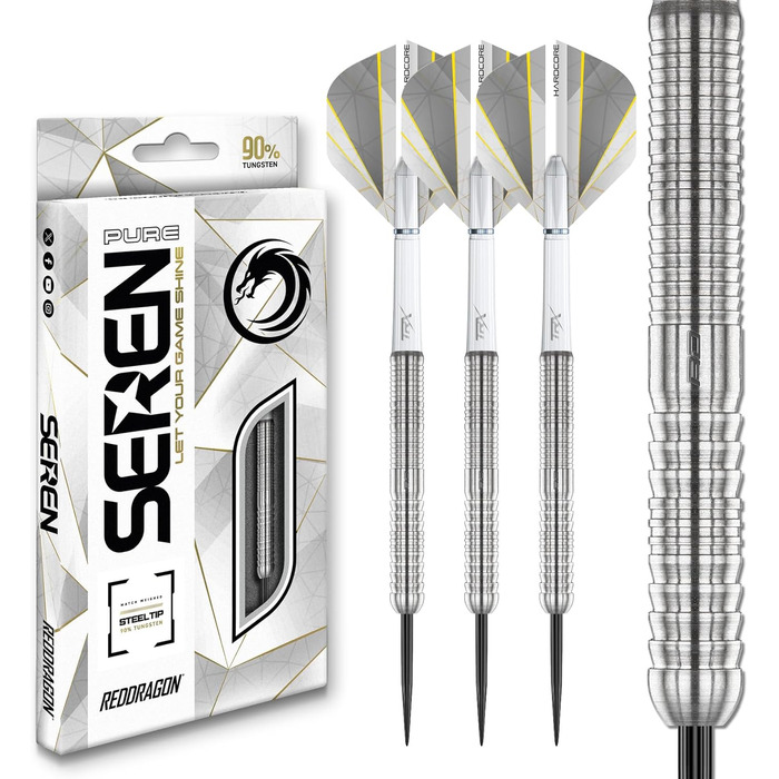 Дротики RED DRAGON Seren Pure 90% вольфраму, сталевий наконечник, професійний набір, 21-25 г, з крилами і хвостовиками, 4 стилі