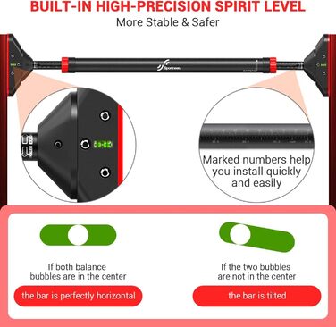 Дверна рама Sportneer Pull-up Rig, вантажопідйомність турніка до 200 кг, дверна коробка з горизонтальною планкою без гвинтів 75-94 см висувна, дверна планка з ПВХ-килимками 16,5x4,5 см і новим замком шестерні, що обертається на 360