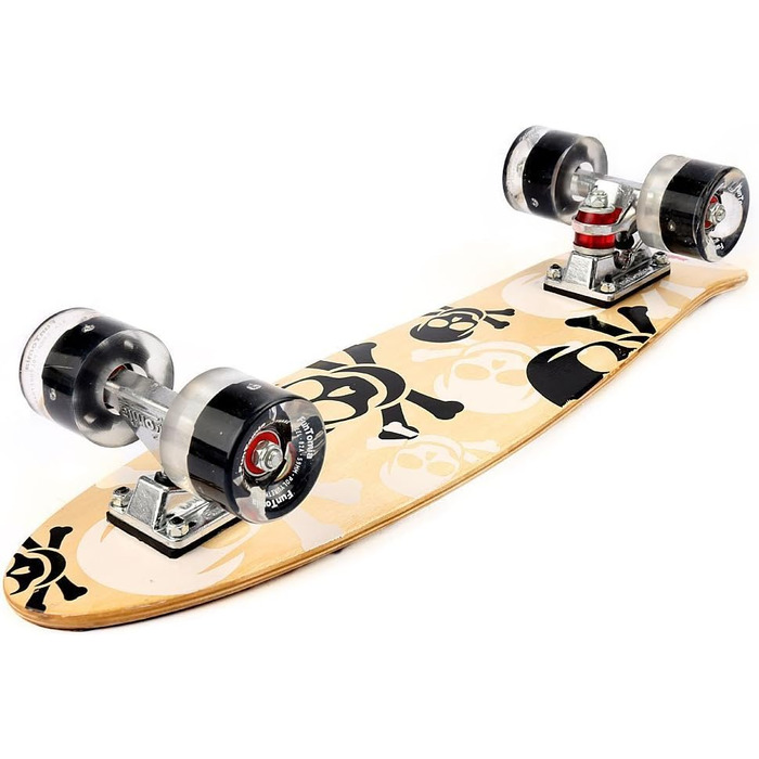 Скейтборд FunTomia Mini-Board Cruiser 57см виготовлений з 7-шарового дерева канадського клена, в т.ч. Mach1 ABEC-9 Кульковий підшипник Білий череп / з чорними світлодіодними колесами