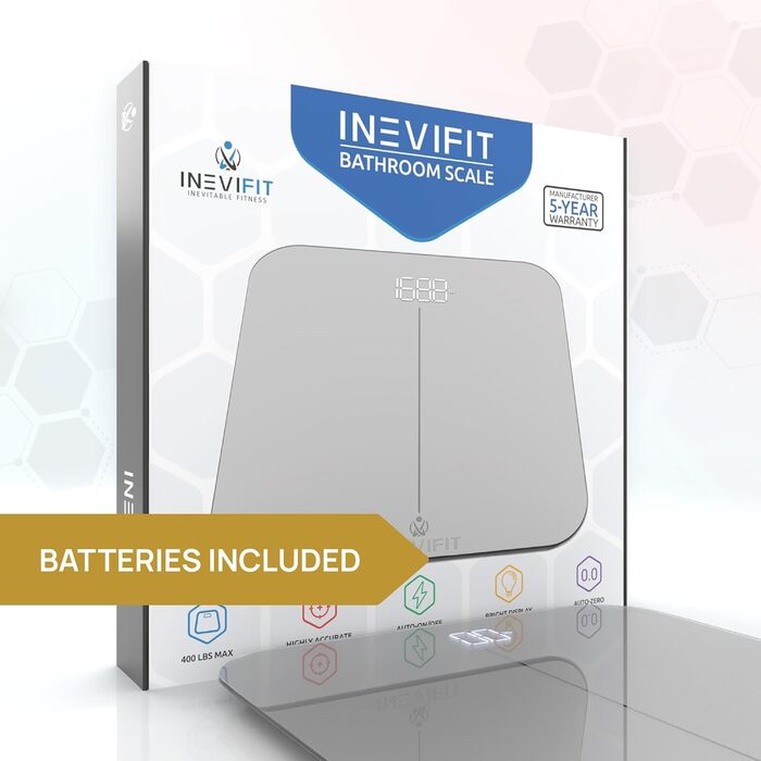 Цифрова вага INEVIFIT для людей, висока точність, велика платформа 28x28 см, срібляста, для кількох користувачів