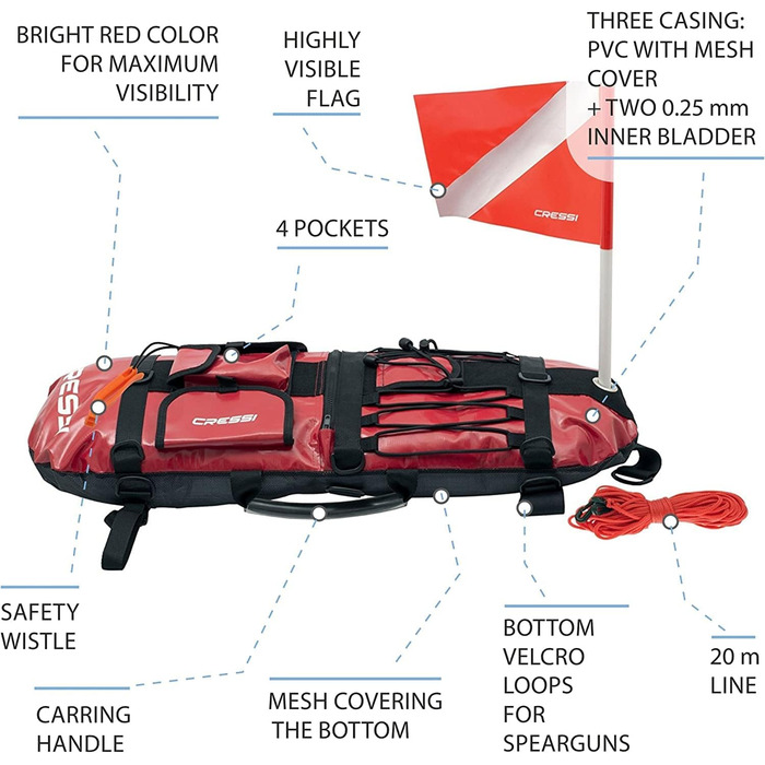 Буй Cressi з прапором - для дайвінгу/фрідайвінгу/підводного полювання