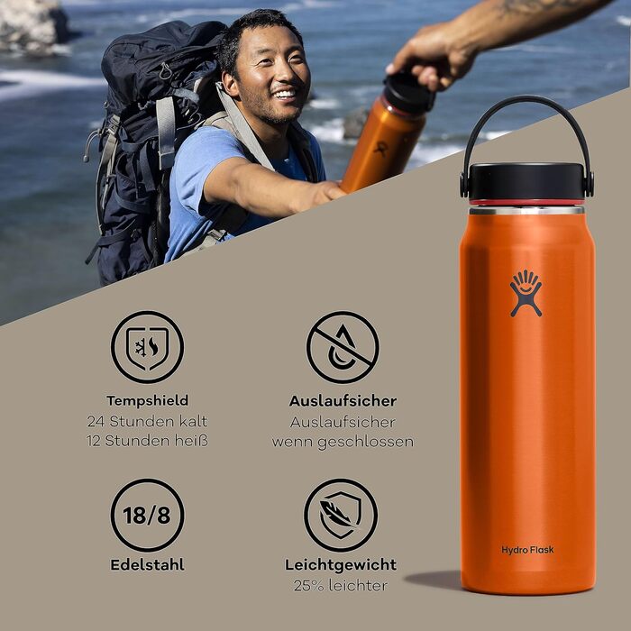 Гідрофляга HYDRO FLASK 710 мл Trail Series, вакуумна термобутилка з нержавіючої сталі, легка, багаторазова, з герметичною кришкою Flex, BPA-free, Obsidian