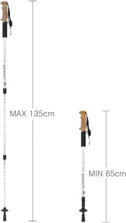 Телескопічні протиударні туристичні палиці MidGard Nordic Walking Pole виготовлені з алюмінієвого сплаву з корковою ручкою та регулюванням амортизації по довжині 65-135 см Срібло 2 шт.