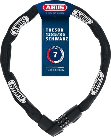Ланцюговий замок ABUS Tresor 1385 з кодовим механізмом, загартована сталь, товщина ланцюга 7 мм, довжина 85 см, рівень безпеки 7, чорний