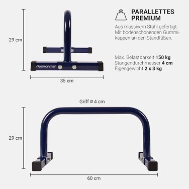 Низькі фітнес-паралетки Minibarren Professional LxWxH 60x35x29 см Бруси для віджимань Grips (синій)