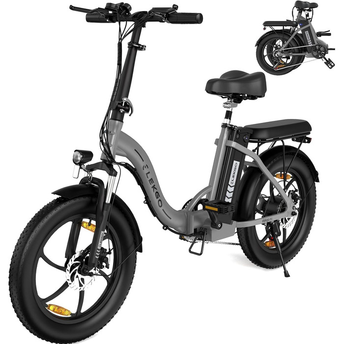 Велосипед ELEKGO E-Bike, 20' товста шина, 250 Вт, 36 В, 7 швидкостей