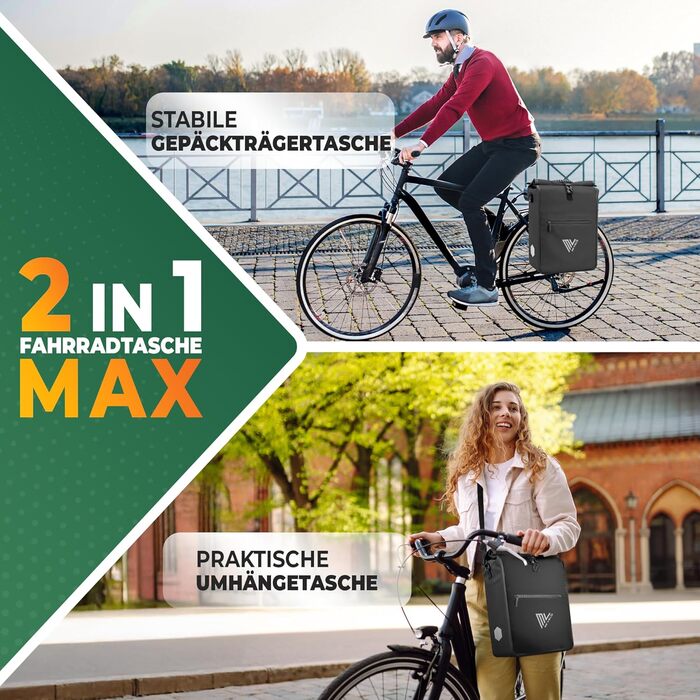Велосипедна сумка 2в1 для багажника, водонепроникна, 25 л, чорна