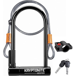 Велозамок Kryptonite Keeper Standard U-подібний, рівень безпеки 5/10, з петльовим тросом 120 см, кріпленням та 2 ключами, 10,2×20,3 см