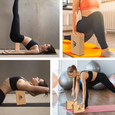 Набір блоків для йоги з Flintronic Cork з 2, 100 натуральний блок для йоги, Cork Block Yoga Blocks Екологічно чистий стійкий натуральний корок, блок для йоги Пілатес Фітнес - з 1 стрічкою опору