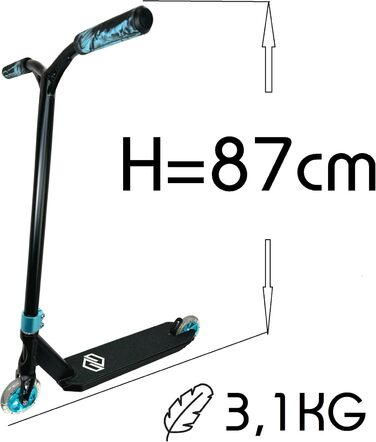 Трюковий самокат Striker Lux i ABEC 9 i Початківці та професіонали Я Дитячий самокат I легкий i Легший Я Трюк Я Педаль i Скутер Я Скутер Я Повний Самокат i Фристайл Скутер i Парк I (87 см, чорний/бірюзовий)