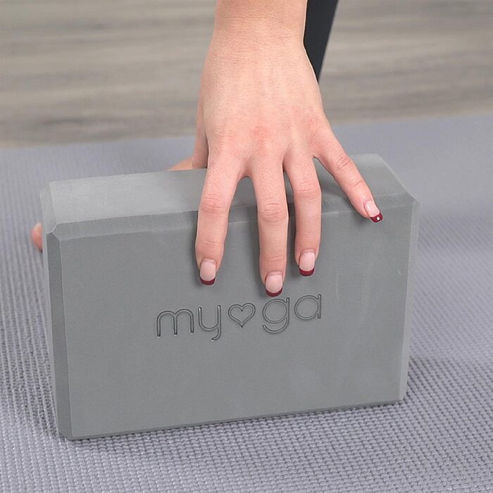 Стартовий набір Myga Yoga килимок для йоги, 2 блоки для йоги та ремінь для йоги стартовий набір з килимком, 2 каменями та металевим ременем D-подібного кільця для початківців у йозі, пілатесі та фітнесі (сірий)