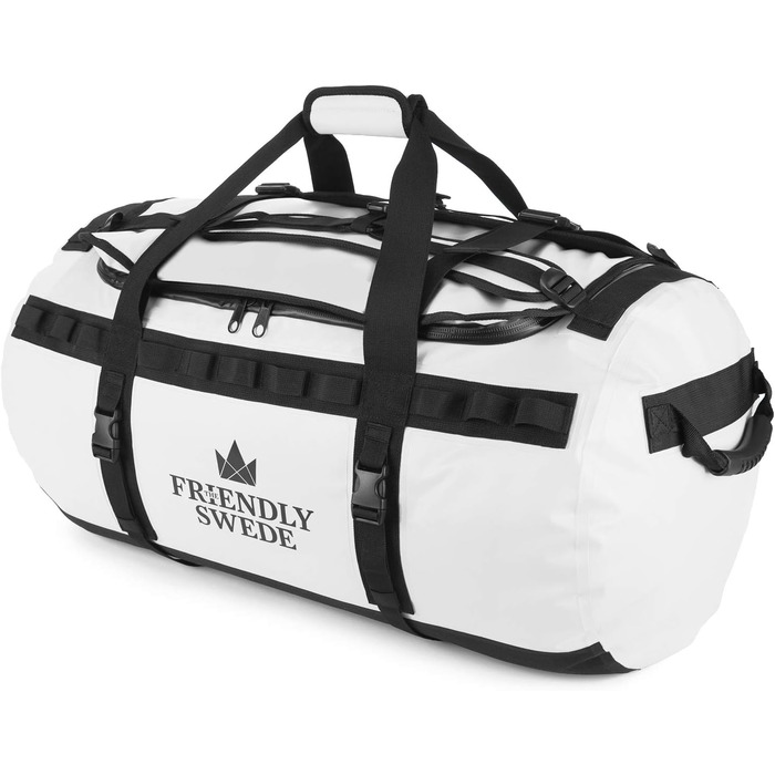 Водонепроникна дорожня сумка Friendly Swede Duffle Bag Рюкзак - 30 л / 60 л / 90 л - Сухий мішок Duffel з функцією рюкзака - SANDHAMN (білий, 90 л)