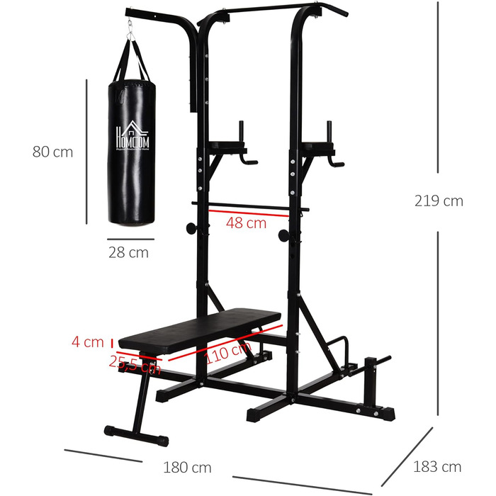 Тренажерний зал HOMCOM з турніком, dip station, грушею, чорний