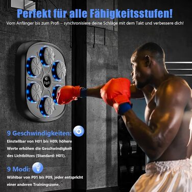 Buba Toys музичний бокс-машина з боксерськими рукавичками, настінний LED Bluetooth тренажер для дому, заряджається, для тренування рефлексів і координації рук і очей