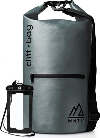 Сухий мішок 'Cliff-Bag в 20 л, 30 л, 40 л I Рюкзак для SUP, Каное, Байдарка I Водонепроникний сухий мішок з плечовими ременями I Речовий мішок водонепроникний I FREE Водонепроникний чохол для телефону (сірий, 40 літрів), 10