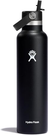 Термос-гідрофляшка HYDRO FLASK 709 мл з трубочкою, вакуумна пляшка з нержавіючої сталі, для гарячих і холодних напоїв, BPA-free, чорна