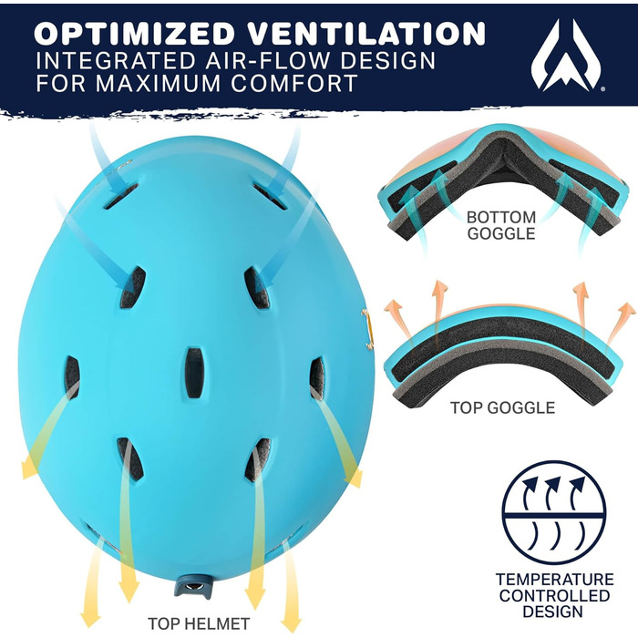 Сніговий та лижний шолом Wildhorn Spire з окулярами для дітей та підлітків, сертифікований ASTM, офіційний постачальник лижної команди США