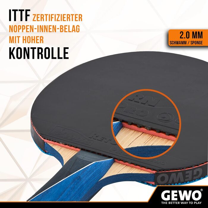 Ракетка для настільного тенісу GEWO PS Blast Carbon Pro - схвалена ITTF професійна ракетка для настільного тенісу, карбонова ракетка зі швидкою основою GEWO Return Pro та високими обертальними властивостями, увігнута, губка 2,0 мм