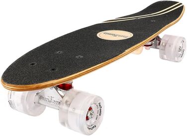 Скейтборд FunTomia Mini-Board Cruiser 57см виготовлений з 7-шарової деревини канадського клена в т.ч. кулькові підшипники Mach1 ABEC-9 (Pink Flower / з білими світлодіодними колесами)