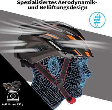 Шолом Shinmax унісекс з візором & світлом, MTB/шосе 57-62см (чорн/пом)