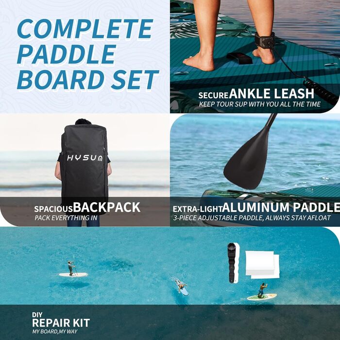 Надувна SUP-дошка HYSUM 10'x30''x6'' з аксесуарами: весло, плавці, ремінь, насос, рюкзак, ультралегка для початківців і професіоналів