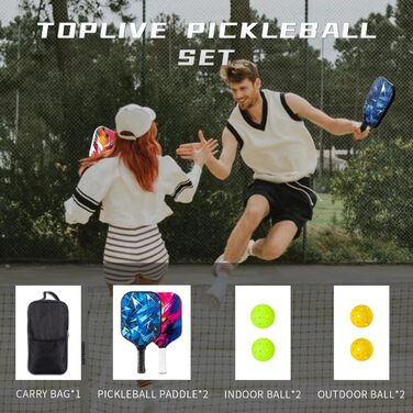 Набір ракеток Toplive Pickleball: 2 ракетки, 4 м'ячі, сумка, подарунок