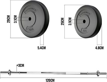 Штанга Physionics 30KG - сталь, вагові пластини, зірчасті замки