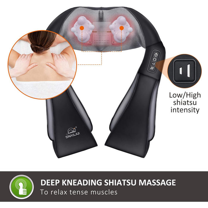 Масажер для ніг Snailax Shiatsu з теплом, 18 головок, чорний