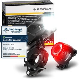 Комплект велосипедних ліхтарів Dunlop Sports — надяскравий LED з акумулятором, передня OSRAM лампа і заднє світло, StVZO, чорний
