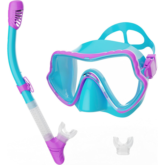 Набір трубок для дорослих - Маска для дайвінгу Taucherbrie Dry Snorkel with Breath Easy Airfow Tech & Anti-Fog Design для чоловіків і жінок (поставляється з додатковим мундштуком) (фіолетовий, синій, L), 2RISE SN02